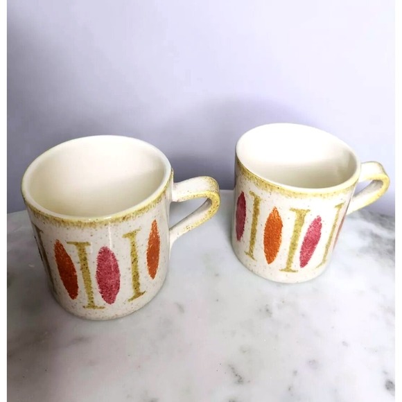 Red Wing Pottery PEPE Set 2 MCM Coffee Mugs Hand Painted Mid Century Modern Geo - Picture 3 of 8